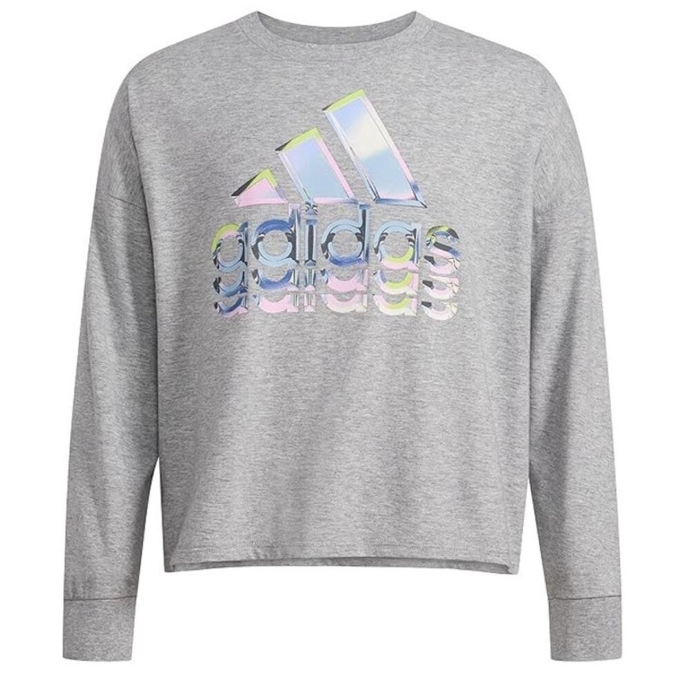Adidas NWT Girls Long Sleeve T-Shirt Grey Heather Size Medium 10 / 12